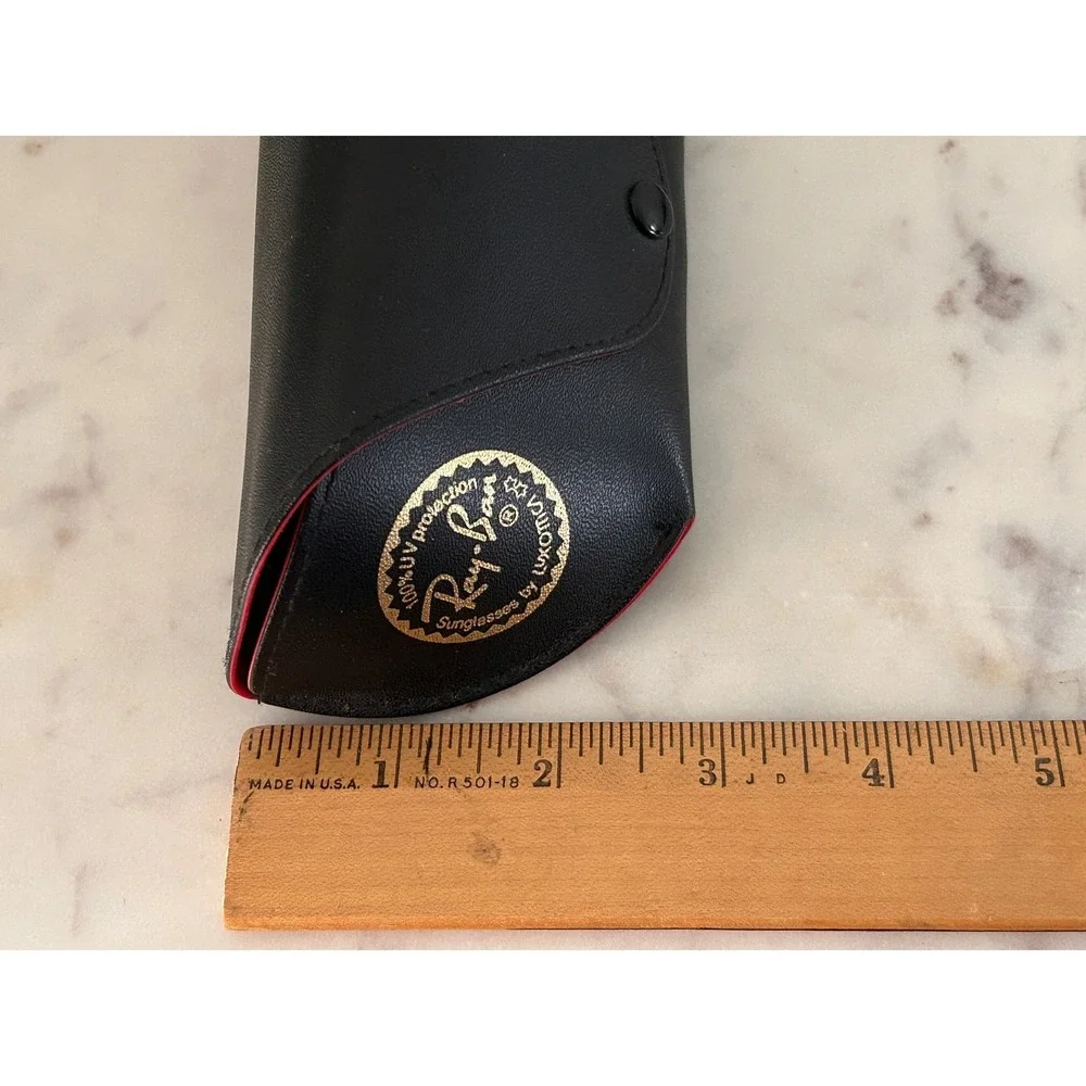 Ray-Ban Black Faux Leather Sunglasses Case Red Interior Gold Logo Luxottica